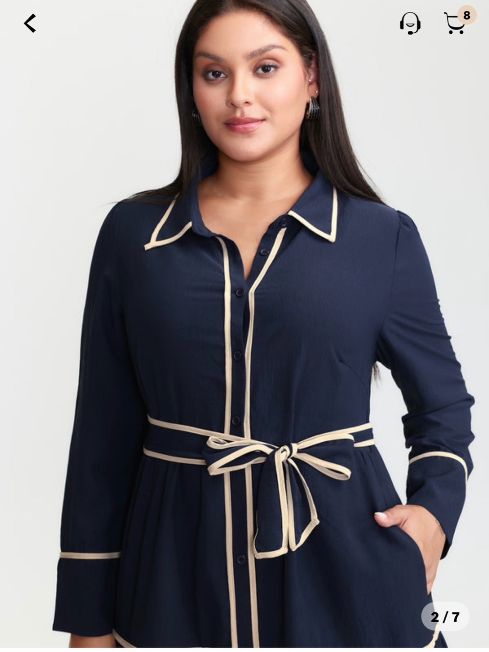 BloomChic Indigo Maxi Shirt Dress with Cream Contrast Piping - Picture 6 of 11